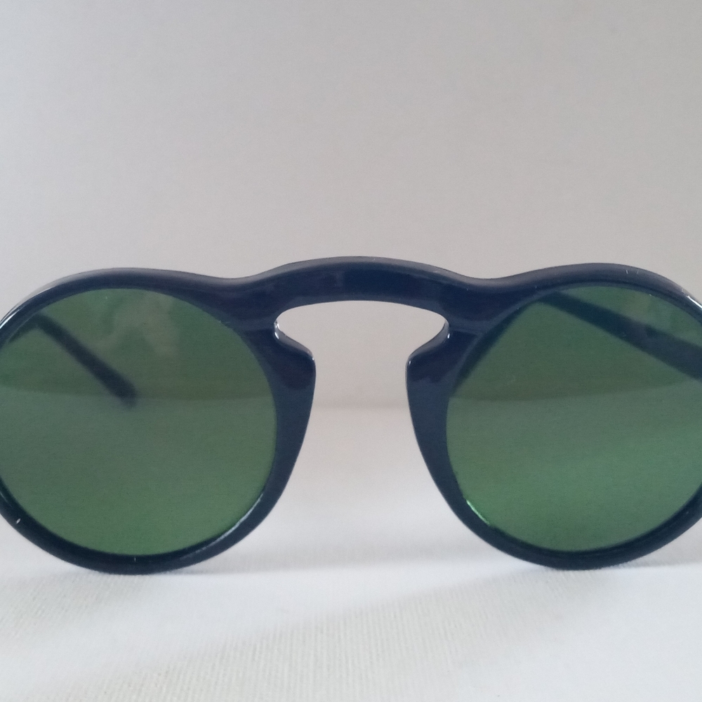 Rare HAROLD LLOYD BLACK SUNGLASSES w/ Green Glass Keyhole Bridge NOS Gatsby